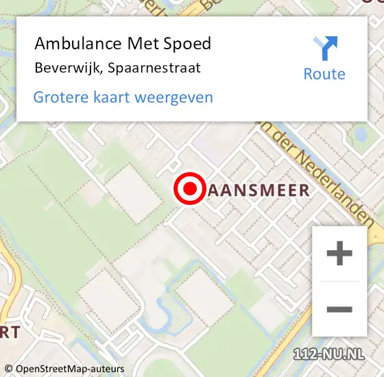 Locatie op kaart van de 112 melding: Ambulance Met Spoed Naar Beverwijk, Spaarnestraat op 12 september 2022 19:00