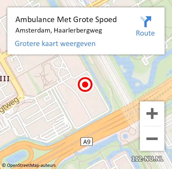 Locatie op kaart van de 112 melding: Ambulance Met Grote Spoed Naar Amsterdam-Zuidoost, Haarlerbergweg op 12 september 2022 19:19