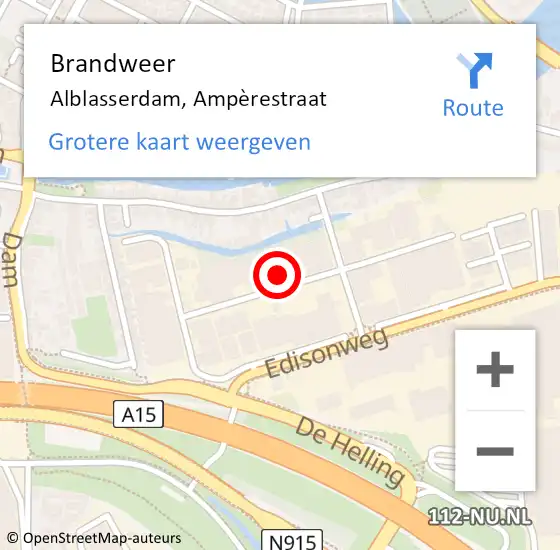 Locatie op kaart van de 112 melding: Brandweer Alblasserdam, Ampèrestraat op 12 september 2022 19:28