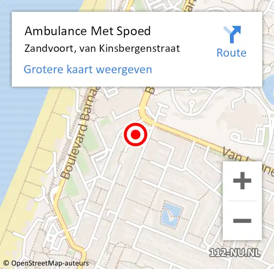 Locatie op kaart van de 112 melding: Ambulance Met Spoed Naar Zandvoort, van Kinsbergenstraat op 12 september 2022 19:57