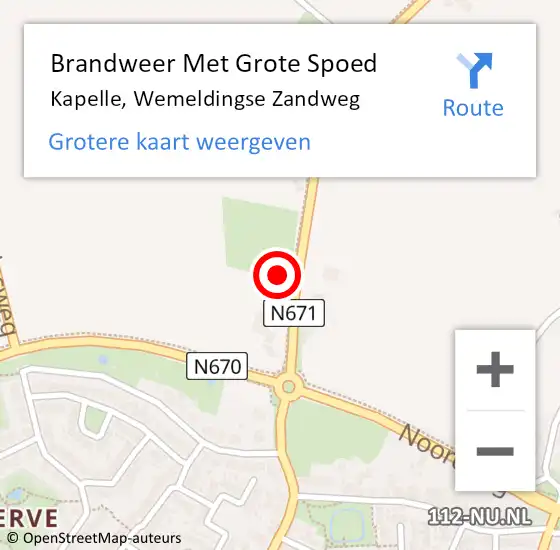 Locatie op kaart van de 112 melding: Brandweer Met Grote Spoed Naar Kapelle, Wemeldingse Zandweg op 12 september 2022 20:09