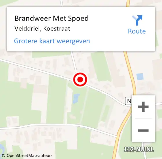 Locatie op kaart van de 112 melding: Brandweer Met Spoed Naar Velddriel, Koestraat op 12 september 2022 20:13