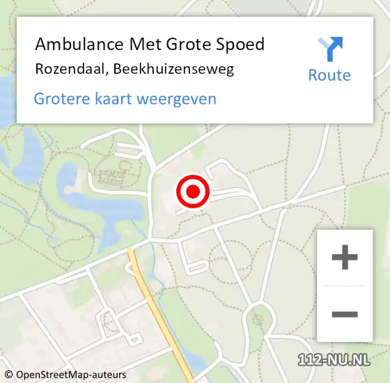 Locatie op kaart van de 112 melding: Ambulance Met Grote Spoed Naar Rozendaal, Beekhuizenseweg op 12 september 2022 21:10