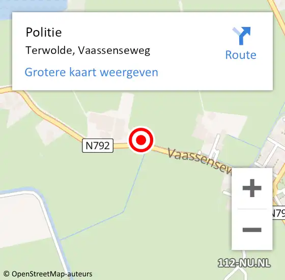 Locatie op kaart van de 112 melding: Politie Terwolde, Vaassenseweg op 12 september 2022 21:32