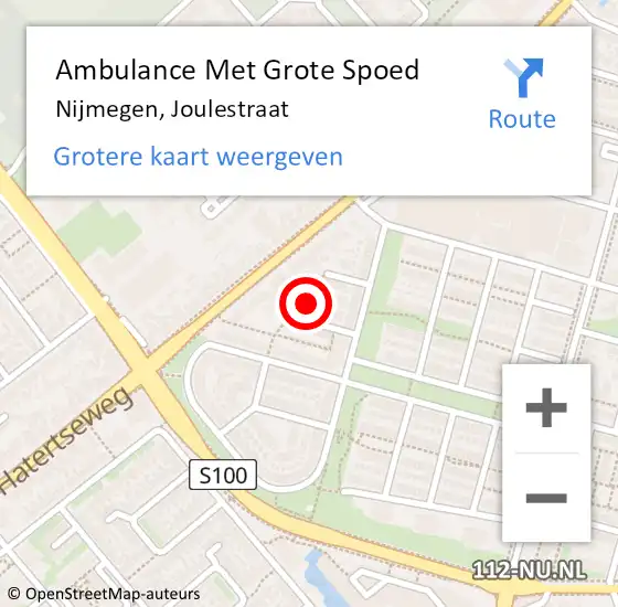 Locatie op kaart van de 112 melding: Ambulance Met Grote Spoed Naar Nijmegen, Joulestraat op 12 september 2022 21:34