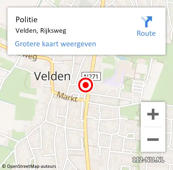 Locatie op kaart van de 112 melding: Politie Velden, Rijksweg op 12 september 2022 21:43