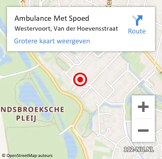 Locatie op kaart van de 112 melding: Ambulance Met Spoed Naar Westervoort, Van der Hoevensstraat op 12 september 2022 21:56