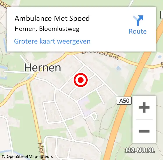 Locatie op kaart van de 112 melding: Ambulance Met Spoed Naar Hernen, Bloemlustweg op 12 september 2022 21:58