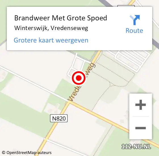 Locatie op kaart van de 112 melding: Brandweer Met Grote Spoed Naar Winterswijk, Vredenseweg op 12 september 2022 22:18