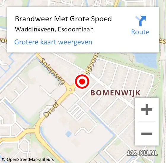 Locatie op kaart van de 112 melding: Brandweer Met Grote Spoed Naar Waddinxveen, Esdoornlaan op 12 september 2022 22:21