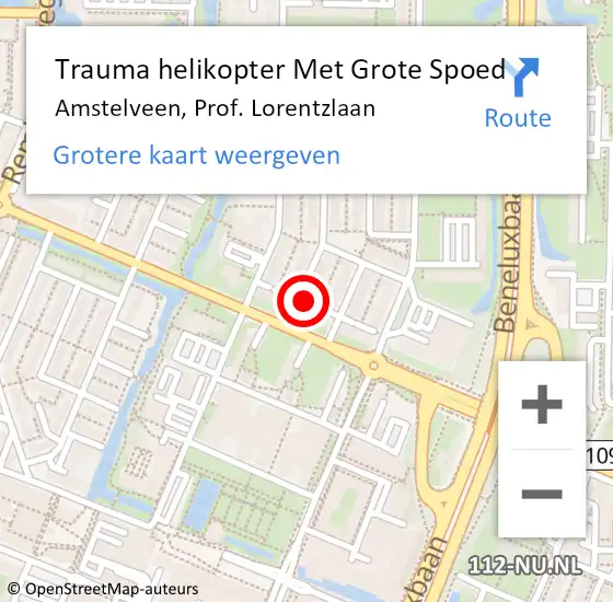 Locatie op kaart van de 112 melding: Trauma helikopter Met Grote Spoed Naar Amstelveen, Prof. Lorentzlaan op 12 september 2022 22:40