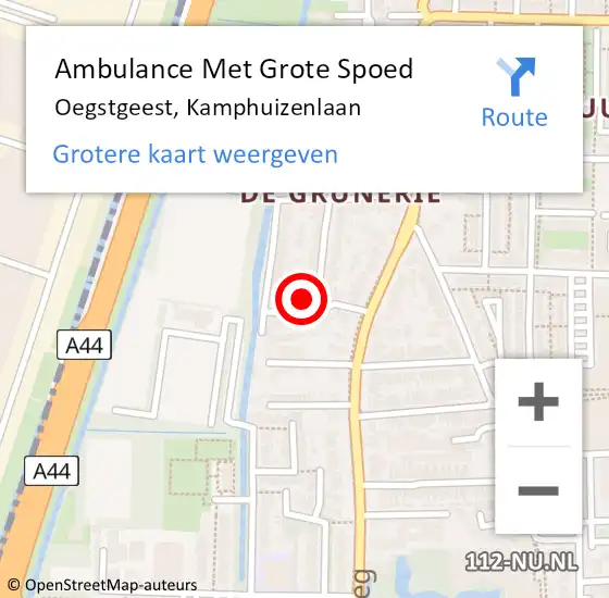 Locatie op kaart van de 112 melding: Ambulance Met Grote Spoed Naar Oegstgeest, Kamphuizenlaan op 12 september 2022 23:06