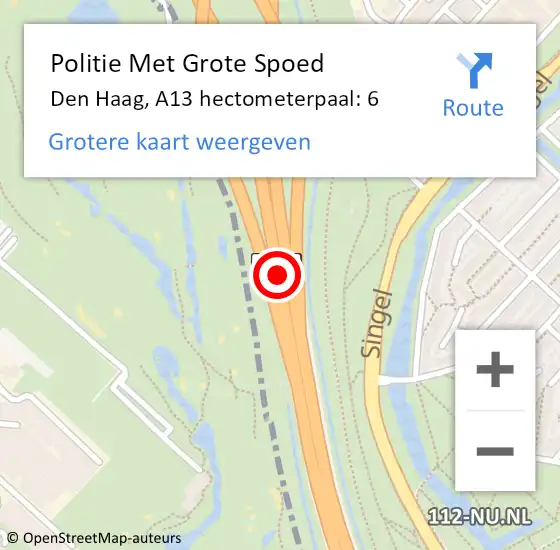 Locatie op kaart van de 112 melding: Politie Met Grote Spoed Naar Den Haag, A13 hectometerpaal: 6 op 12 september 2022 23:35