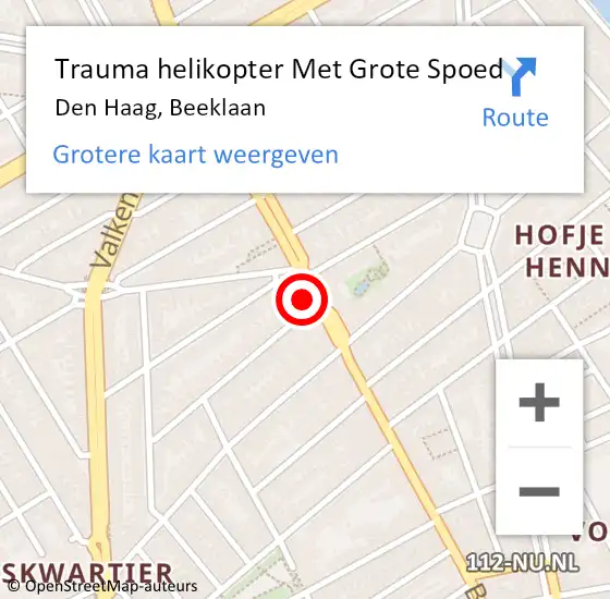 Locatie op kaart van de 112 melding: Trauma helikopter Met Grote Spoed Naar Den Haag, Beeklaan op 12 september 2022 23:40