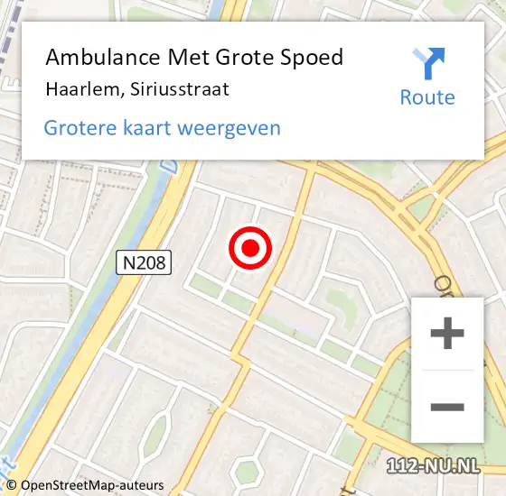 Locatie op kaart van de 112 melding: Ambulance Met Grote Spoed Naar Haarlem, Siriusstraat op 13 september 2022 00:06