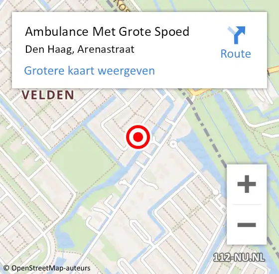 Locatie op kaart van de 112 melding: Ambulance Met Grote Spoed Naar Den Haag, Arenastraat op 13 september 2022 00:12