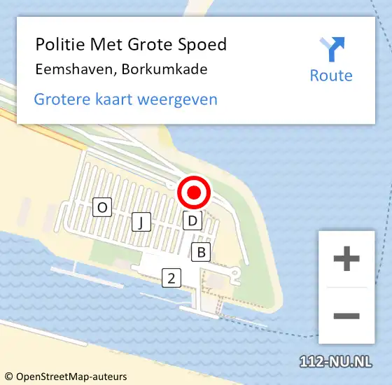 Locatie op kaart van de 112 melding: Politie Met Grote Spoed Naar Eemshaven, Borkumkade op 13 september 2022 00:41