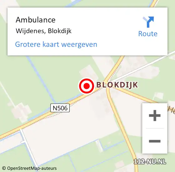 Locatie op kaart van de 112 melding: Ambulance Wijdenes, Blokdijk op 13 september 2022 00:59