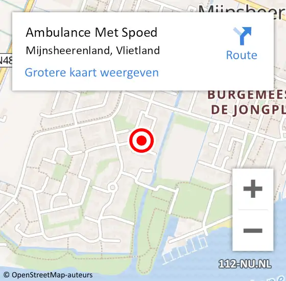 Locatie op kaart van de 112 melding: Ambulance Met Spoed Naar Mijnsheerenland, Vlietland op 13 september 2022 03:11