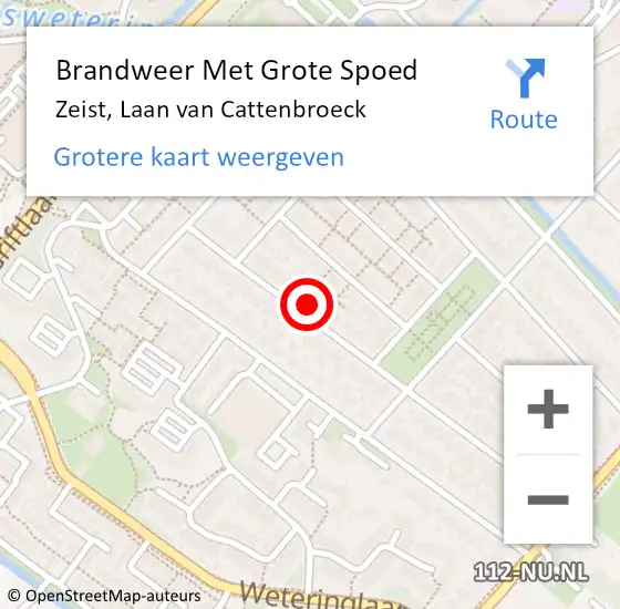 Locatie op kaart van de 112 melding: Brandweer Met Grote Spoed Naar Zeist, Laan van Cattenbroeck op 13 september 2022 03:44