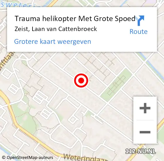 Locatie op kaart van de 112 melding: Trauma helikopter Met Grote Spoed Naar Zeist, Laan van Cattenbroeck op 13 september 2022 03:46