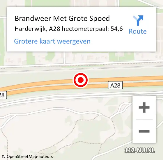 Locatie op kaart van de 112 melding: Brandweer Met Grote Spoed Naar Harderwijk, A28 hectometerpaal: 54,6 op 13 september 2022 05:59