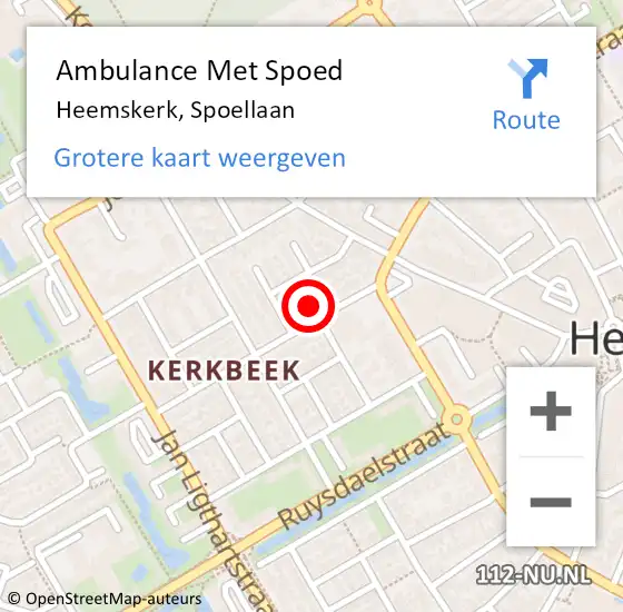 Locatie op kaart van de 112 melding: Ambulance Met Spoed Naar Heemskerk, Spoellaan op 13 september 2022 06:01