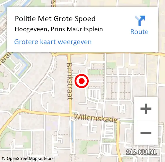 Locatie op kaart van de 112 melding: Politie Met Grote Spoed Naar Hoogeveen, Prins Mauritsplein op 13 september 2022 06:20