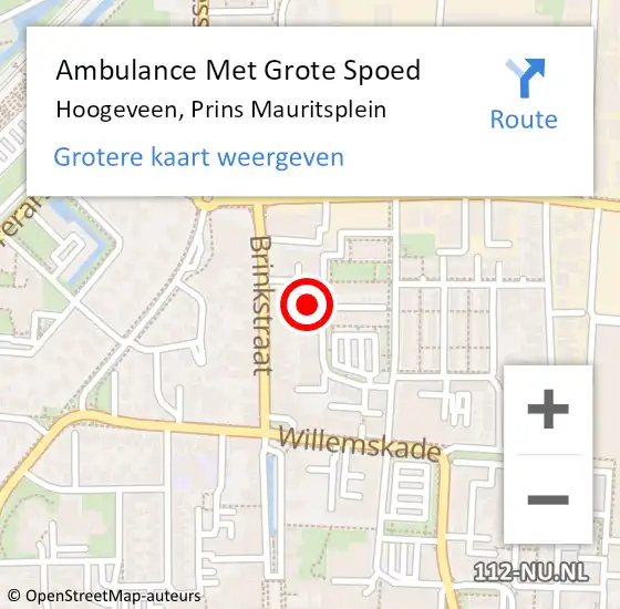 Locatie op kaart van de 112 melding: Ambulance Met Grote Spoed Naar Hoogeveen, Prins Mauritsplein op 13 september 2022 06:21