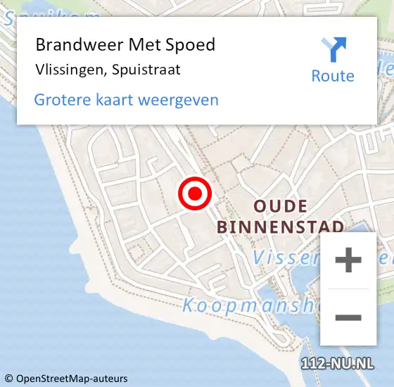 Locatie op kaart van de 112 melding: Brandweer Met Spoed Naar Vlissingen, Spuistraat op 13 september 2022 06:22