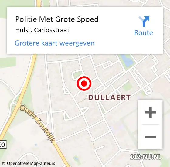 Locatie op kaart van de 112 melding: Politie Met Grote Spoed Naar Hulst, Carlosstraat op 13 september 2022 07:23