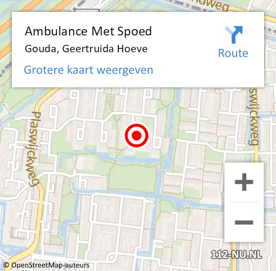 Locatie op kaart van de 112 melding: Ambulance Met Spoed Naar Gouda, Geertruida Hoeve op 13 september 2022 07:40