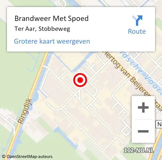 Locatie op kaart van de 112 melding: Brandweer Met Spoed Naar Ter Aar, Stobbeweg op 13 september 2022 08:00