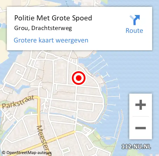 Locatie op kaart van de 112 melding: Politie Met Grote Spoed Naar Grou, Drachtsterweg op 13 september 2022 08:02