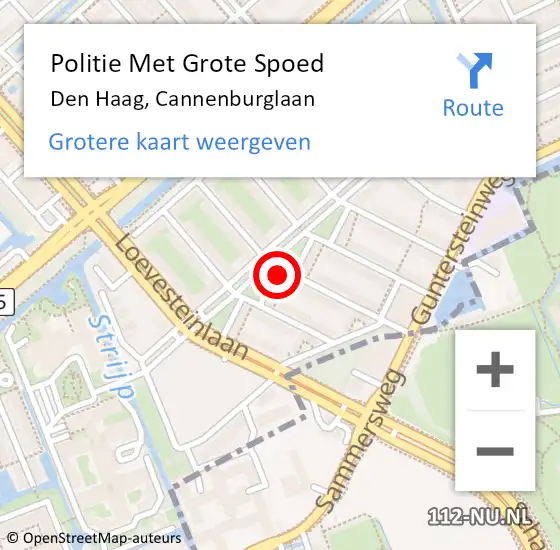 Locatie op kaart van de 112 melding: Politie Met Grote Spoed Naar Den Haag, Cannenburglaan op 13 september 2022 08:16