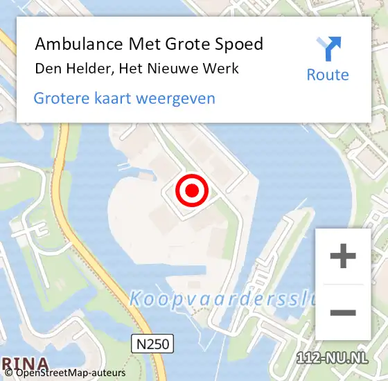 Locatie op kaart van de 112 melding: Ambulance Met Grote Spoed Naar Den Helder, Het Nieuwe Werk op 13 september 2022 08:25