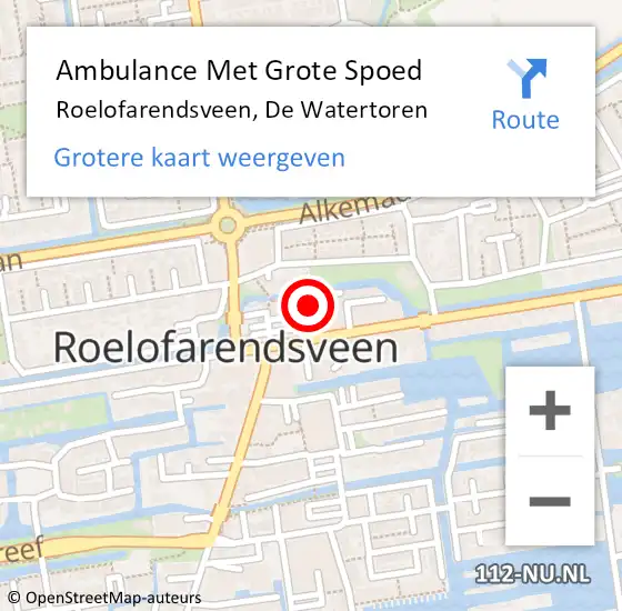 Locatie op kaart van de 112 melding: Ambulance Met Grote Spoed Naar Roelofarendsveen, De Watertoren op 13 september 2022 08:38