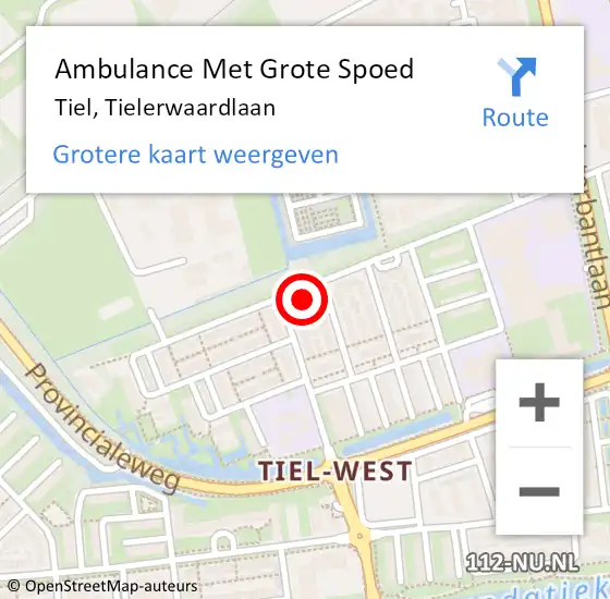 Locatie op kaart van de 112 melding: Ambulance Met Grote Spoed Naar Tiel, Tielerwaardlaan op 13 september 2022 08:41