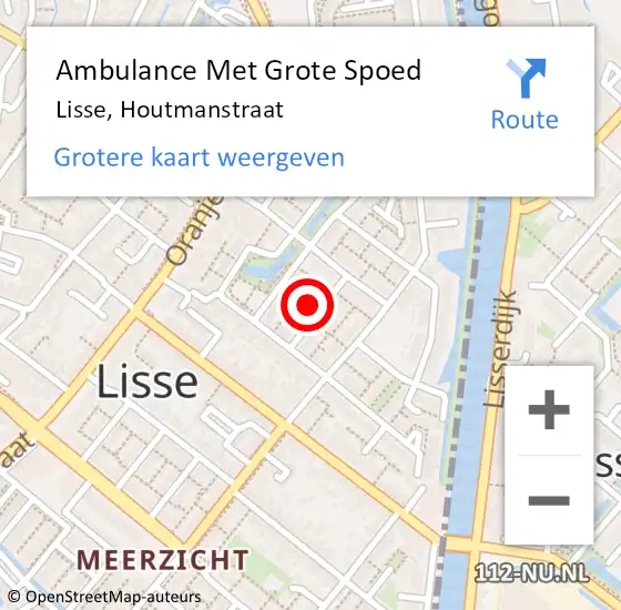 Locatie op kaart van de 112 melding: Ambulance Met Grote Spoed Naar Lisse, Houtmanstraat op 13 september 2022 08:42