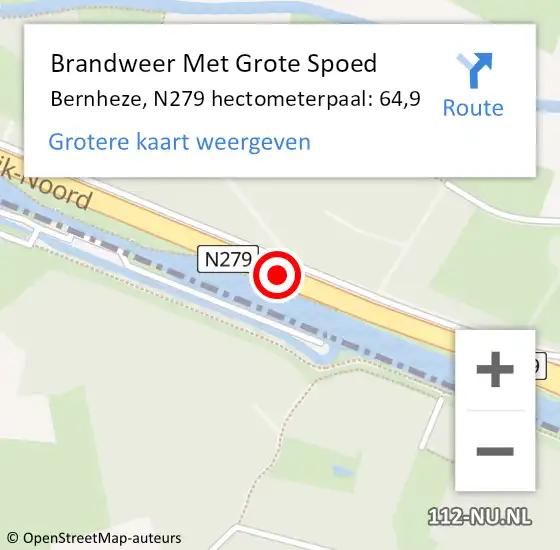 Locatie op kaart van de 112 melding: Brandweer Met Grote Spoed Naar Bernheze, N279 hectometerpaal: 64,9 op 13 september 2022 08:53