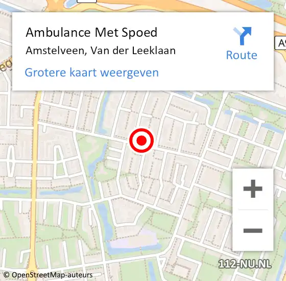 Locatie op kaart van de 112 melding: Ambulance Met Spoed Naar Amstelveen, Van der Leeklaan op 13 september 2022 08:55