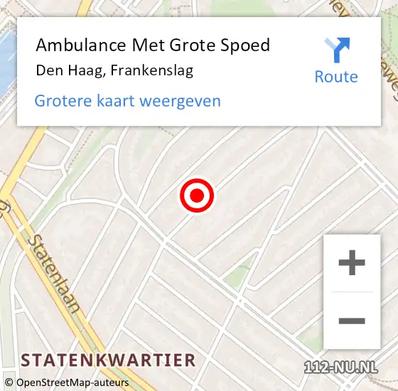 Locatie op kaart van de 112 melding: Ambulance Met Grote Spoed Naar Den Haag, Frankenslag op 13 september 2022 09:03