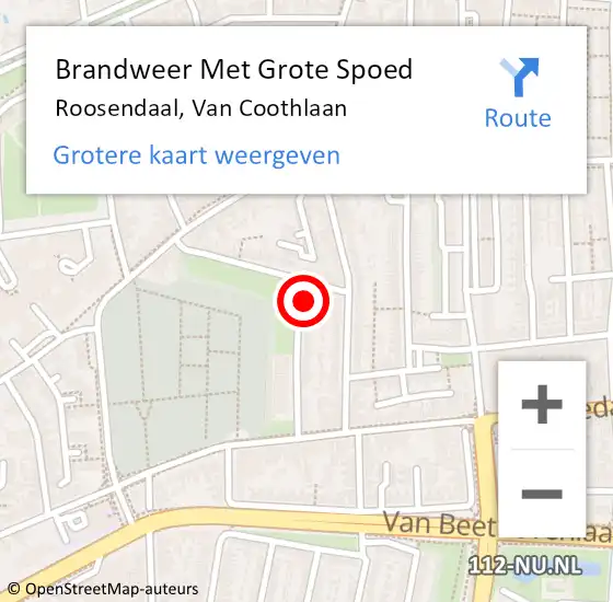 Locatie op kaart van de 112 melding: Brandweer Met Grote Spoed Naar Roosendaal, Van Coothlaan op 13 september 2022 09:08