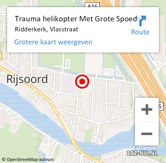 Locatie op kaart van de 112 melding: Trauma helikopter Met Grote Spoed Naar Ridderkerk, Vlasstraat op 13 september 2022 09:23