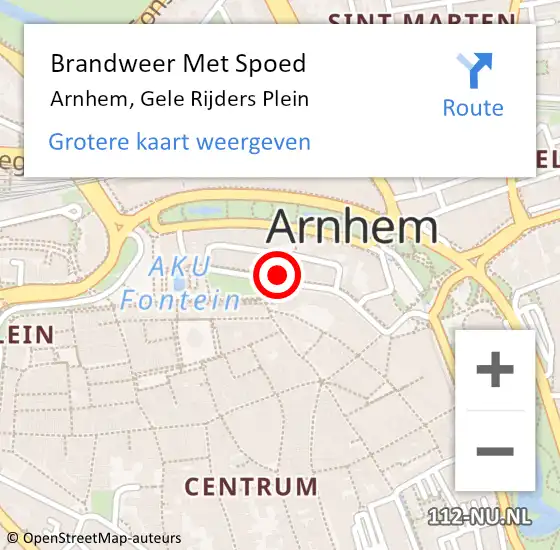 Locatie op kaart van de 112 melding: Brandweer Met Spoed Naar Arnhem, Gele Rijders Plein op 13 september 2022 09:40