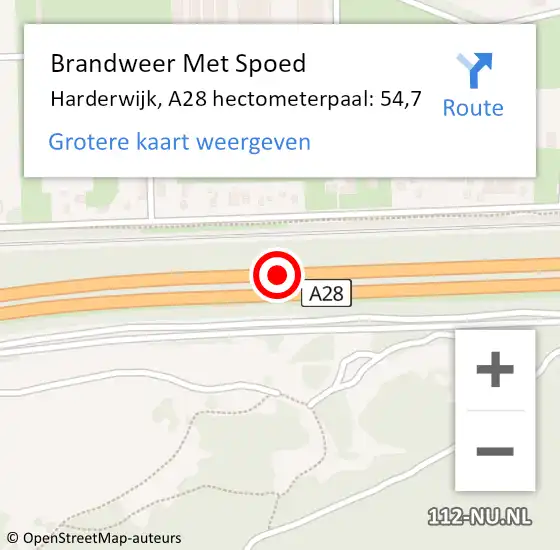 Locatie op kaart van de 112 melding: Brandweer Met Spoed Naar Harderwijk, A28 hectometerpaal: 54,7 op 13 september 2022 10:15