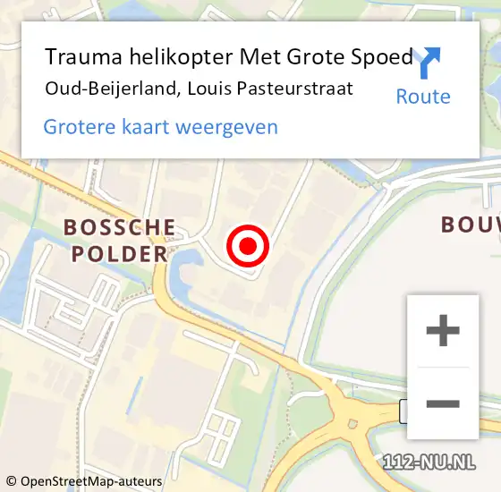 Locatie op kaart van de 112 melding: Trauma helikopter Met Grote Spoed Naar Oud-Beijerland, Louis Pasteurstraat op 13 september 2022 10:28