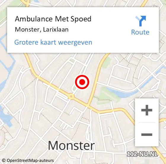 Locatie op kaart van de 112 melding: Ambulance Met Spoed Naar Monster, Larixlaan op 13 september 2022 10:31