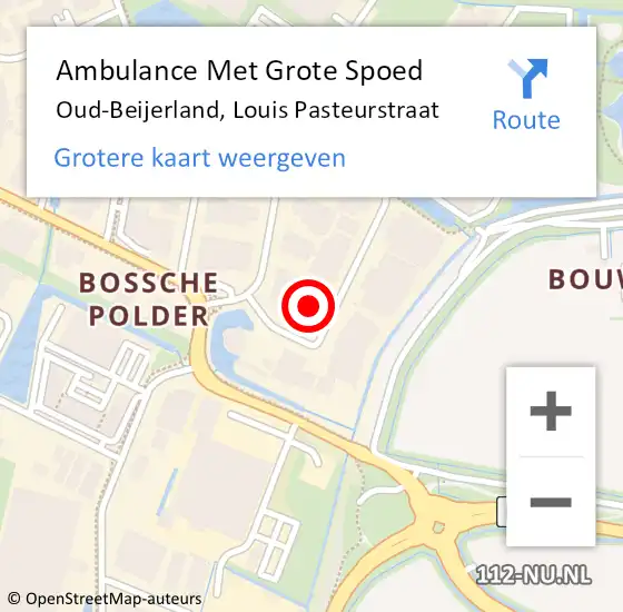 Locatie op kaart van de 112 melding: Ambulance Met Grote Spoed Naar Oud-Beijerland, Louis Pasteurstraat op 13 september 2022 10:31