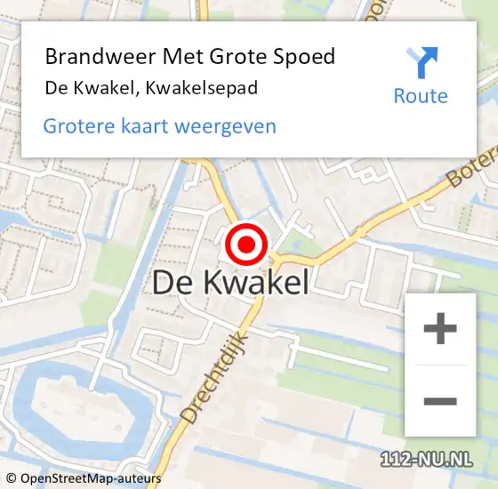 Locatie op kaart van de 112 melding: Brandweer Met Grote Spoed Naar De Kwakel, Kwakelsepad op 13 september 2022 10:31